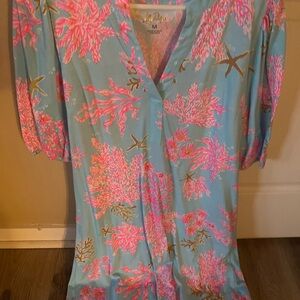 Lilly Pulitzer Blue and Pink Coral Print Dress